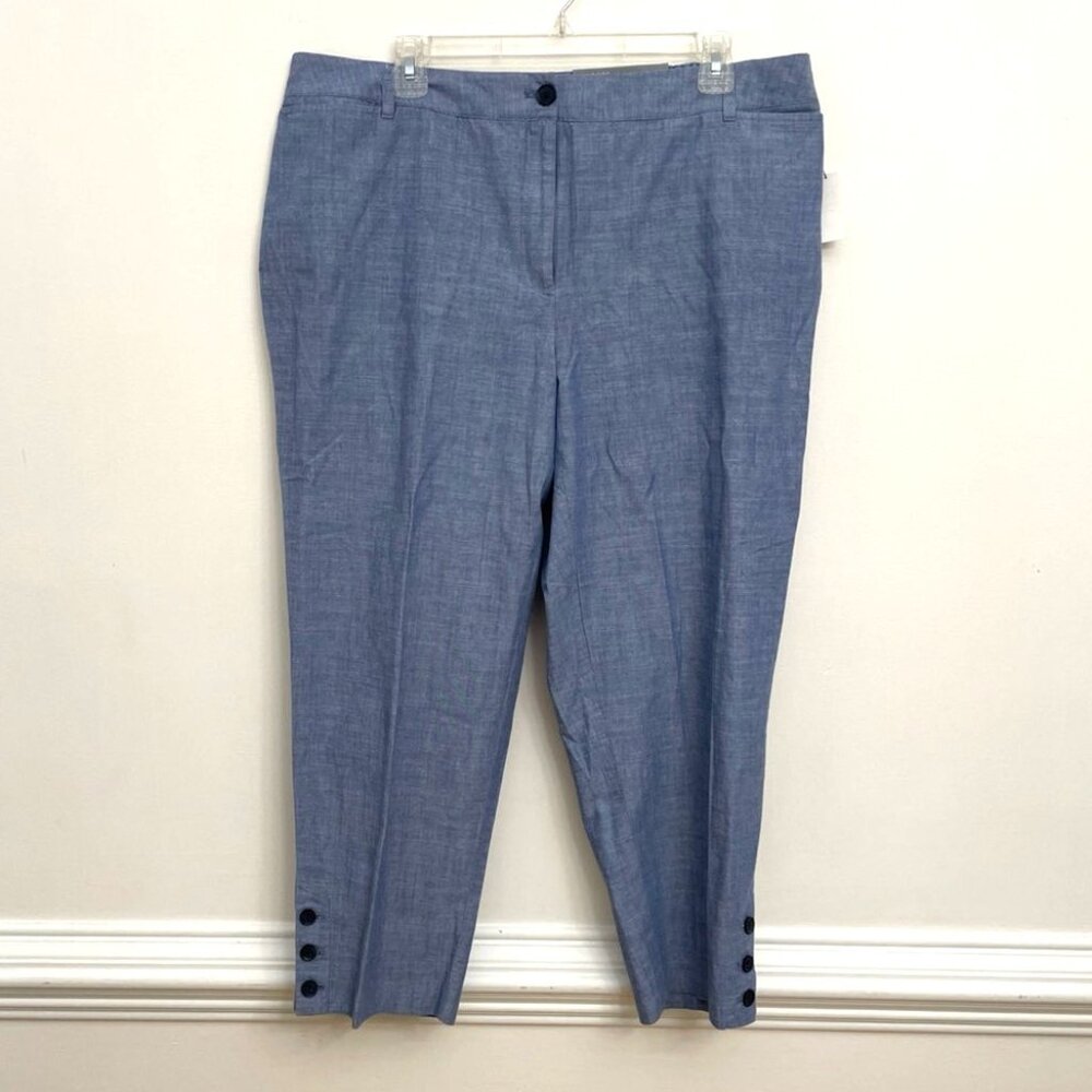 Talbots Perfect Crop Pants Slim Leg Sits @ Waist Blue Chambray Size 16W Cotton